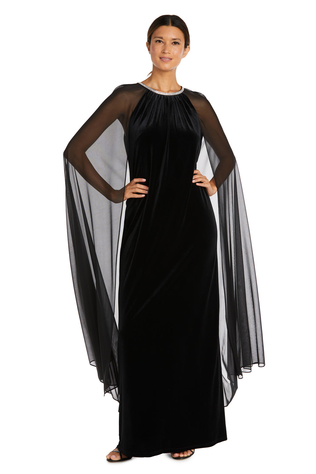 Mother of the Bride Dresses Long Cape Formal Evening Dress Black