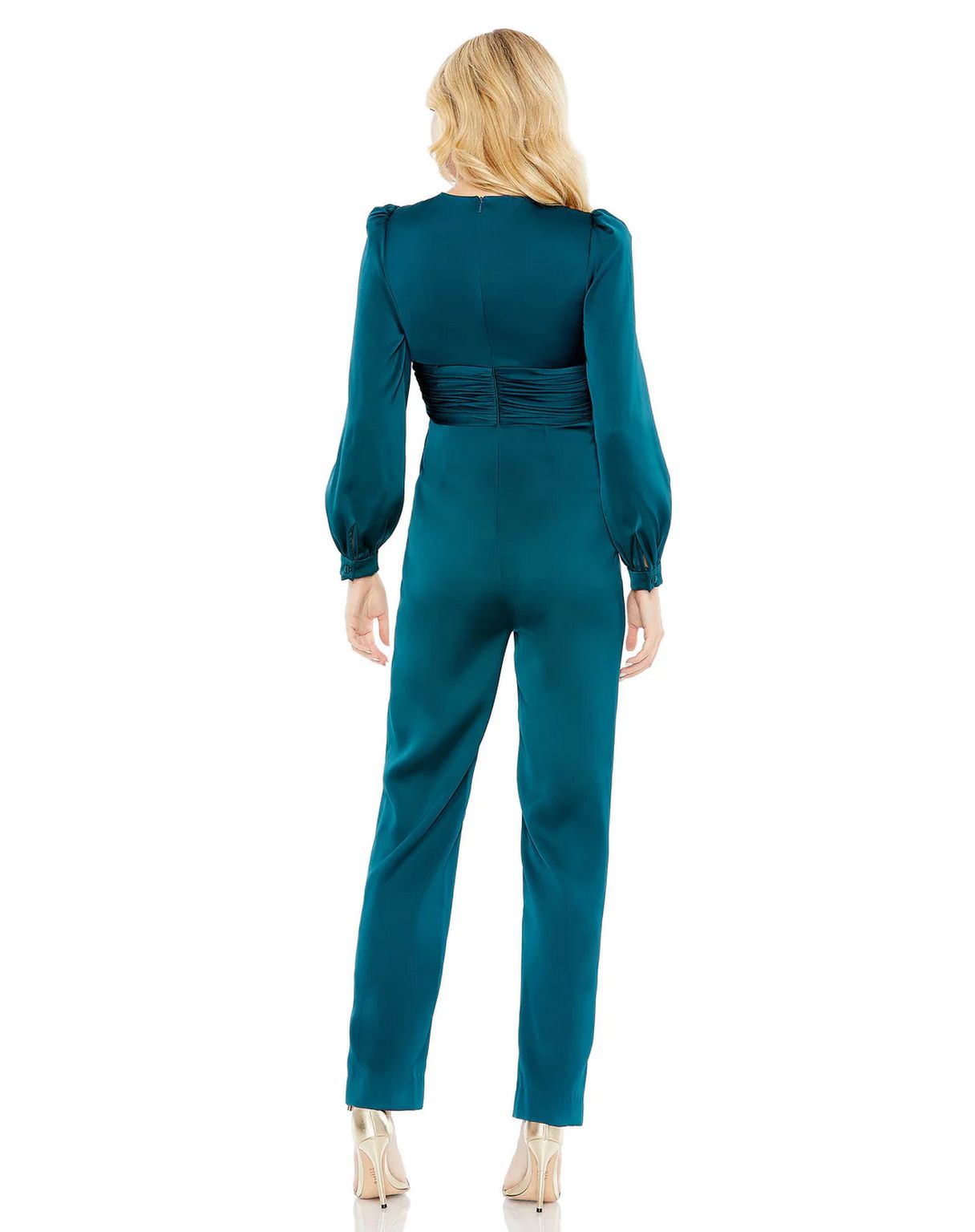Jumpsuit Long Puff Sleeve Formal Jumpsuit Deep Green