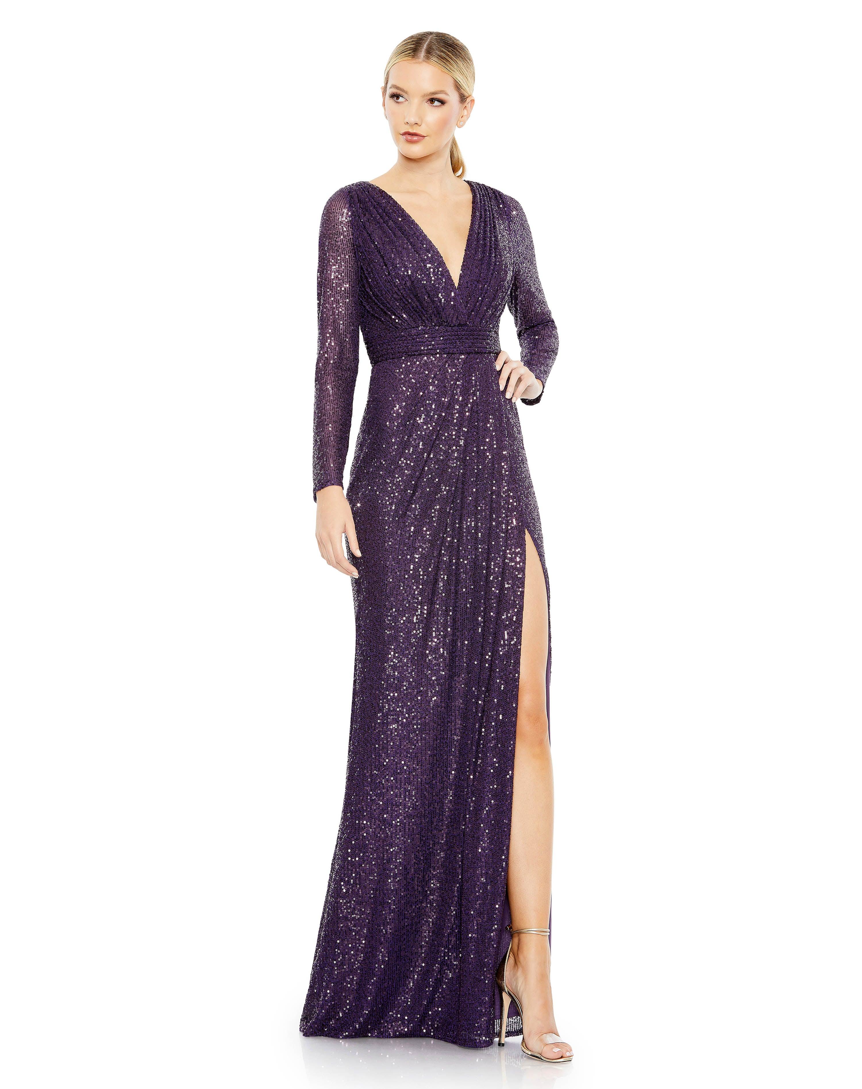 Mac Duggal Women's Sequined Long Sleeve Gown - Green - Size 8 Mac Duggal Women's Sequined Long Sleeve Gown - Green - Size 8
