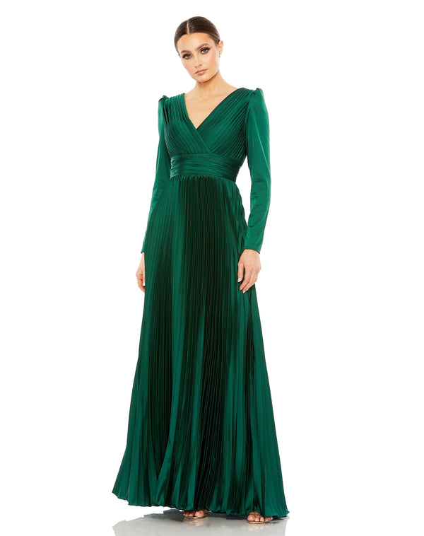 Long Sleeve Formal Pleated Dress Pleated Detail Mac Duggal 26542