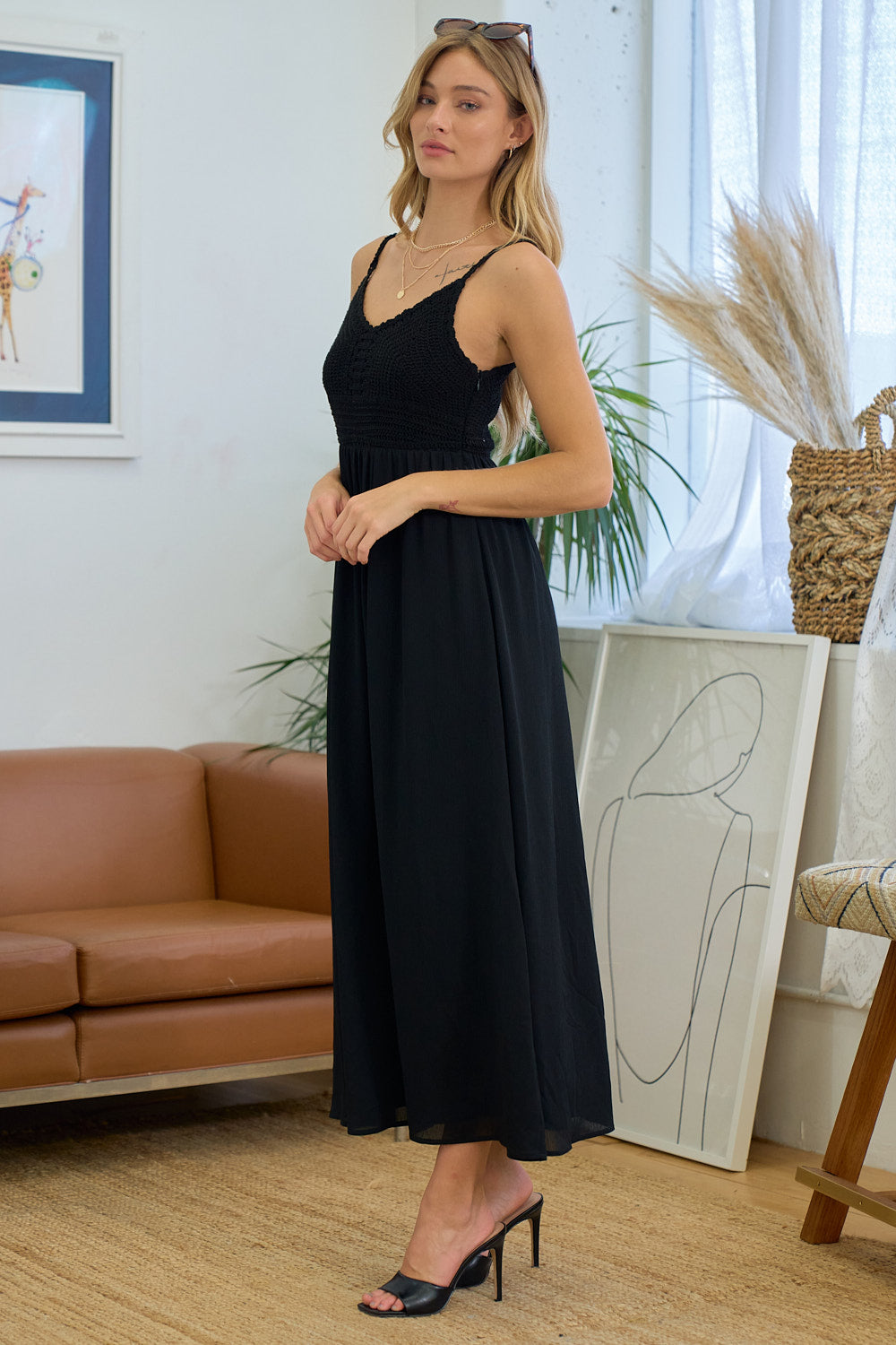 Cocktail Dresses Tea Length Crochet Top Maxi Dress Black
