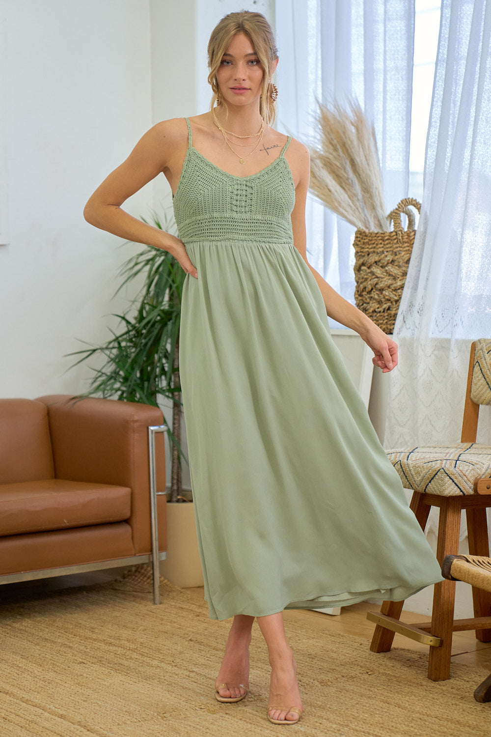 Tea Length Crochet Top Maxi Dress – The Dress Outlet