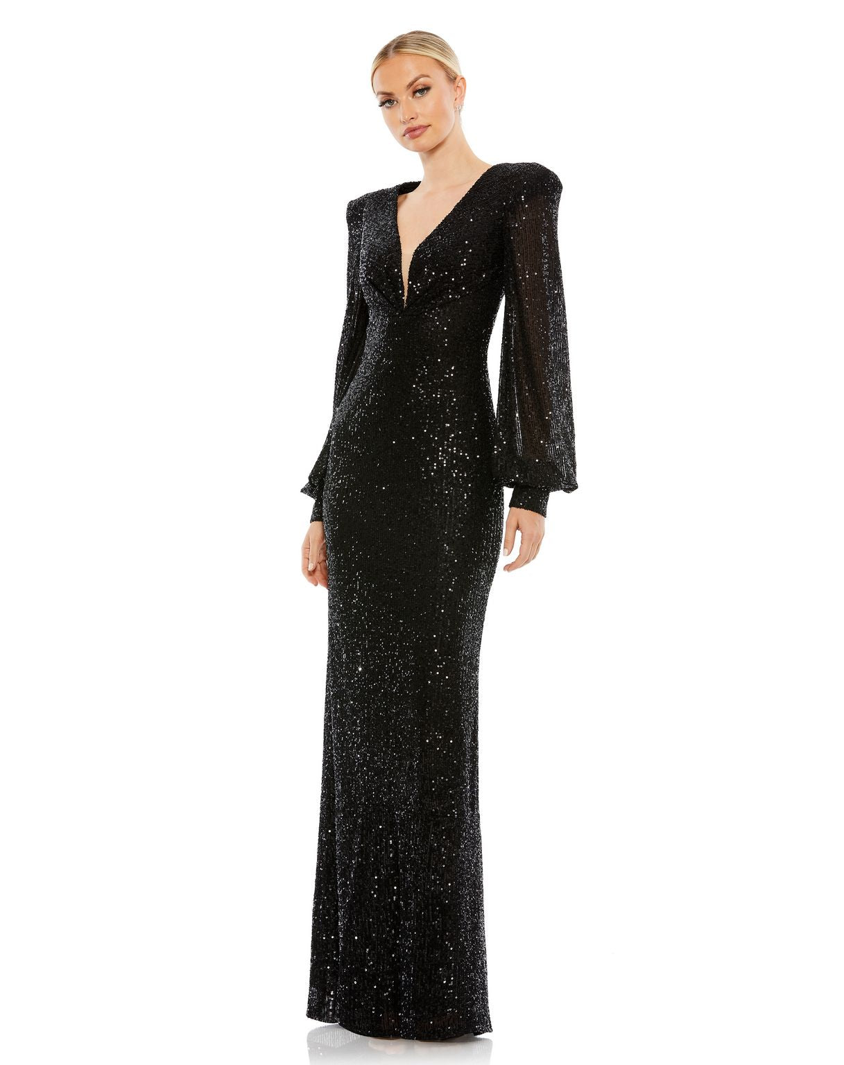 Black Mac Duggal 26722 Long Sleeve Sequin Evening Formal Dress for $199