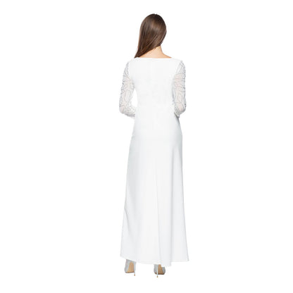 Jumpsuit Embellished Long Sleeve Pleated Waist Stretch Crepe Jumpsuit Ivory