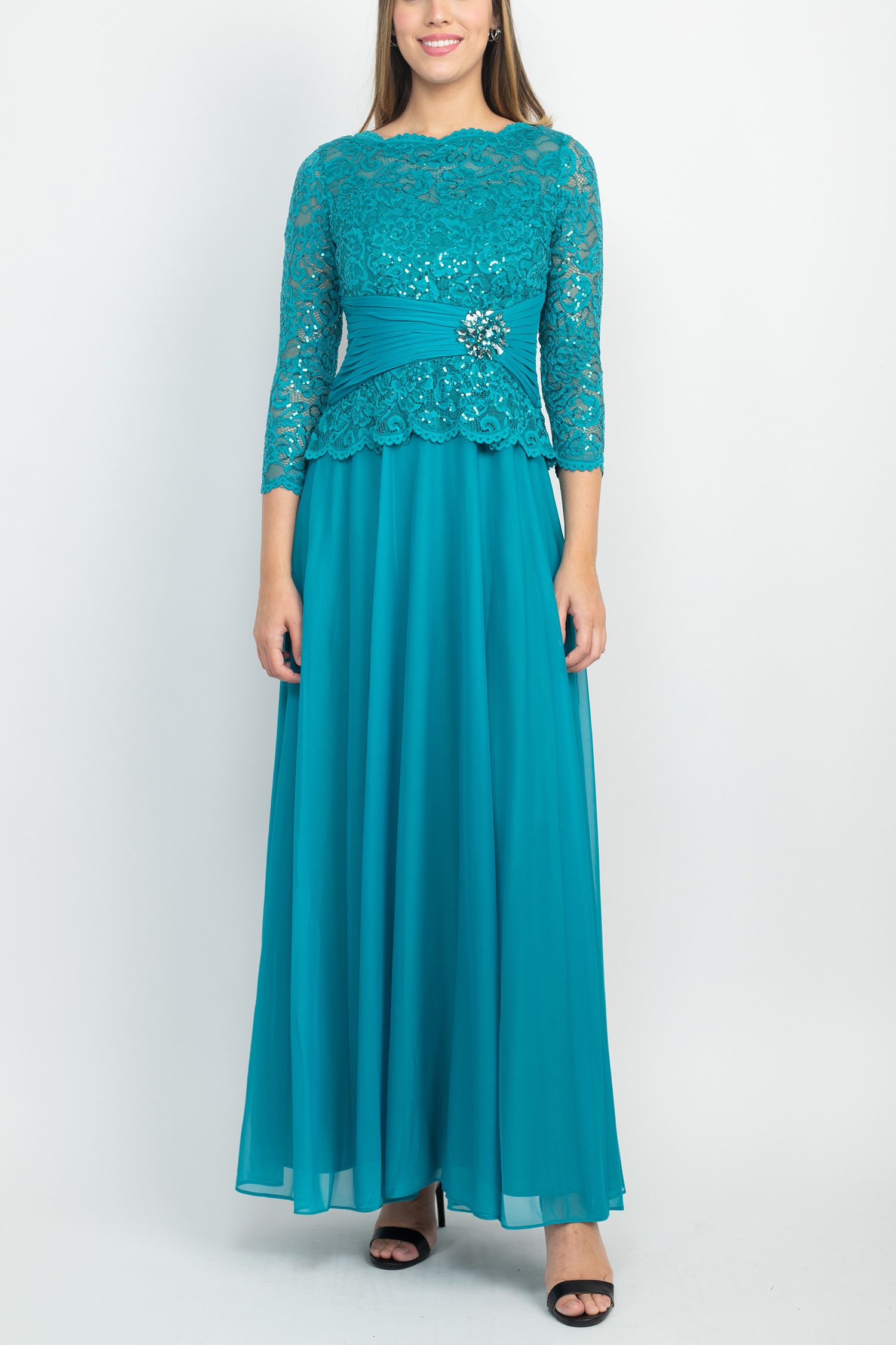 Marina  Long Sleeve Sequin A Line Chiffon Dress