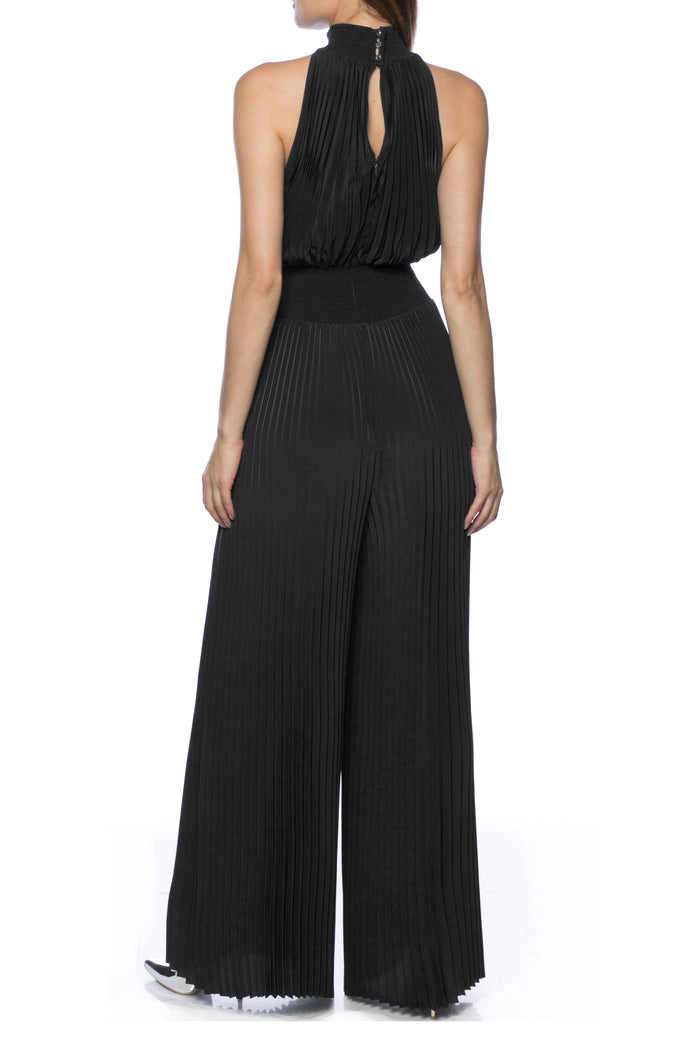 Jumpsuit Halter High Neck Pleat Satin Jumpsuit Black
