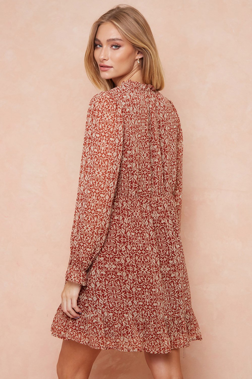 Cocktail Dresses Long Sleeve V Neck Mini Short Dress Rust
