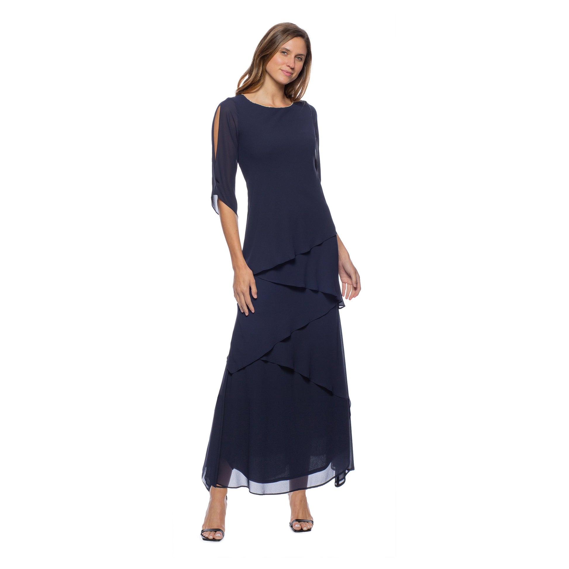 Marina  Long Chiffon Tiered Dress