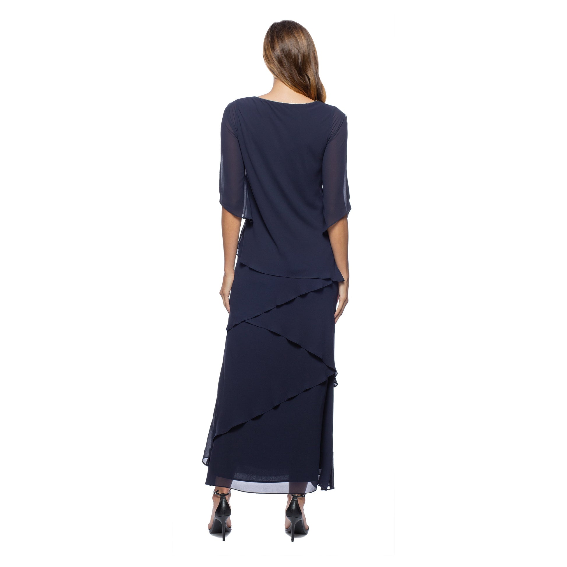 Marina  Long Chiffon Tiered Dress