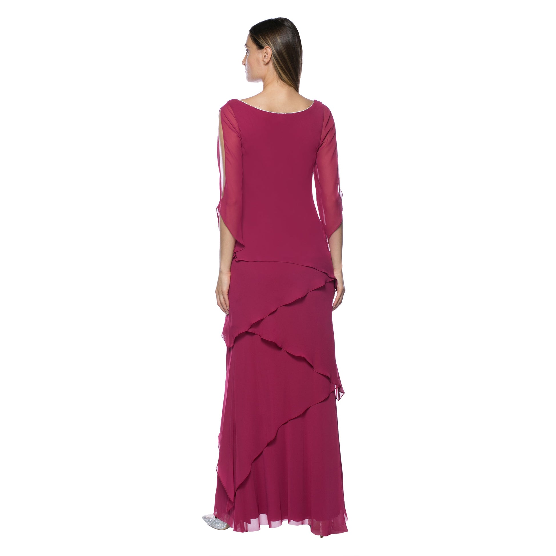 Marina  Long Chiffon Tiered Dress