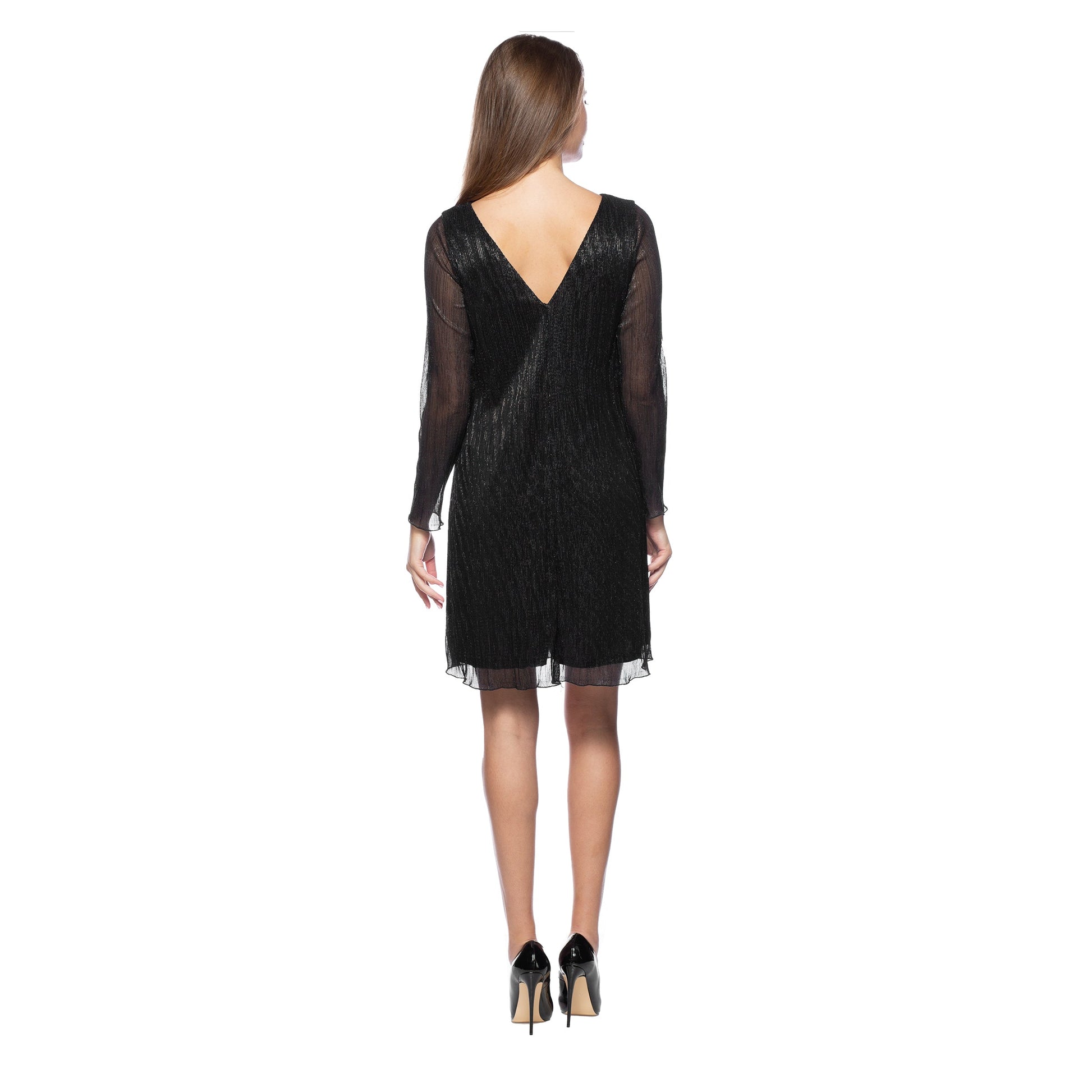 Marina  Short Metallic Long Sleeve A Line Dress