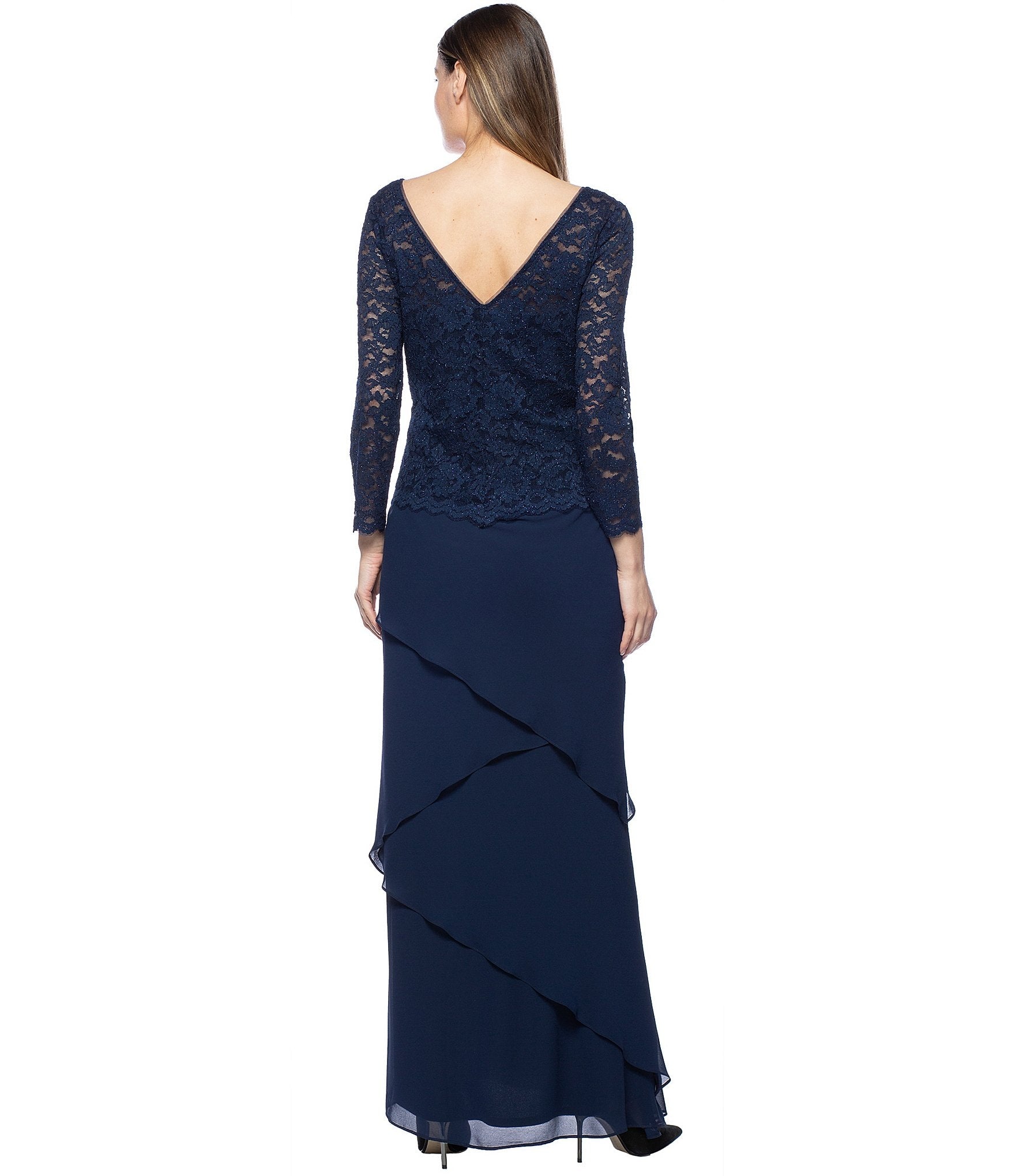 Marina Long Two Piece Formal Lace Tier Dress