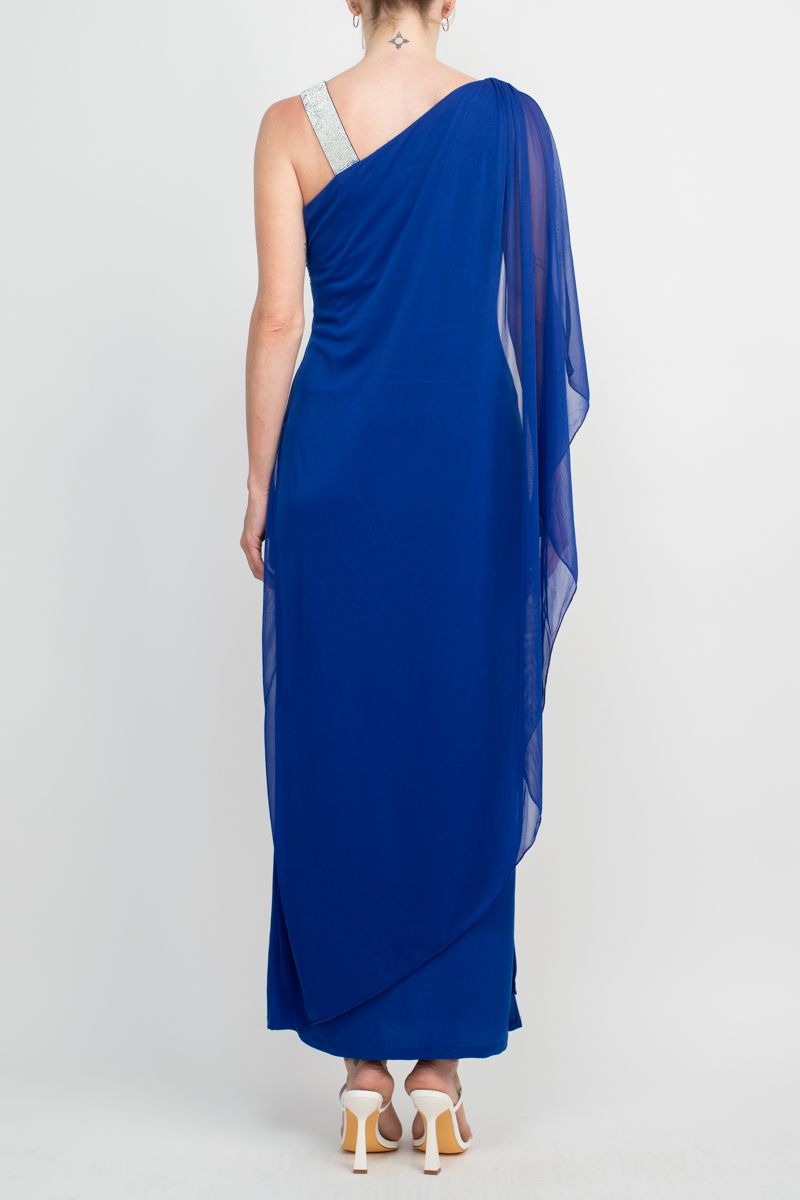 Cocktail Dresses Long Embellished Shoulder Sleeveless Dress Cobalt