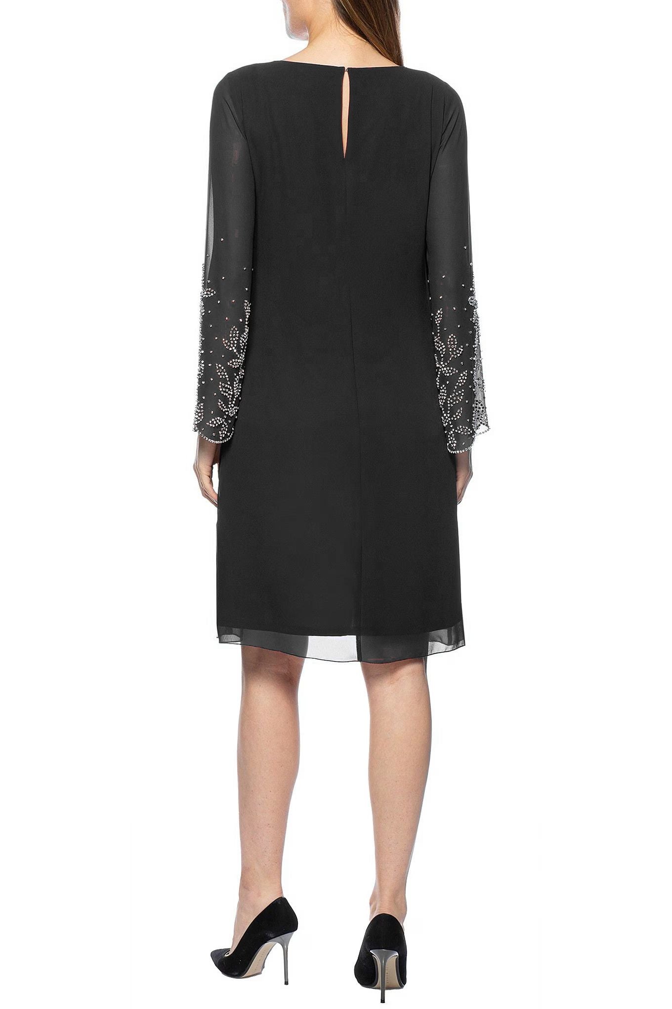 Marina  Short Scoop Neck Embellished Sleeve Dress