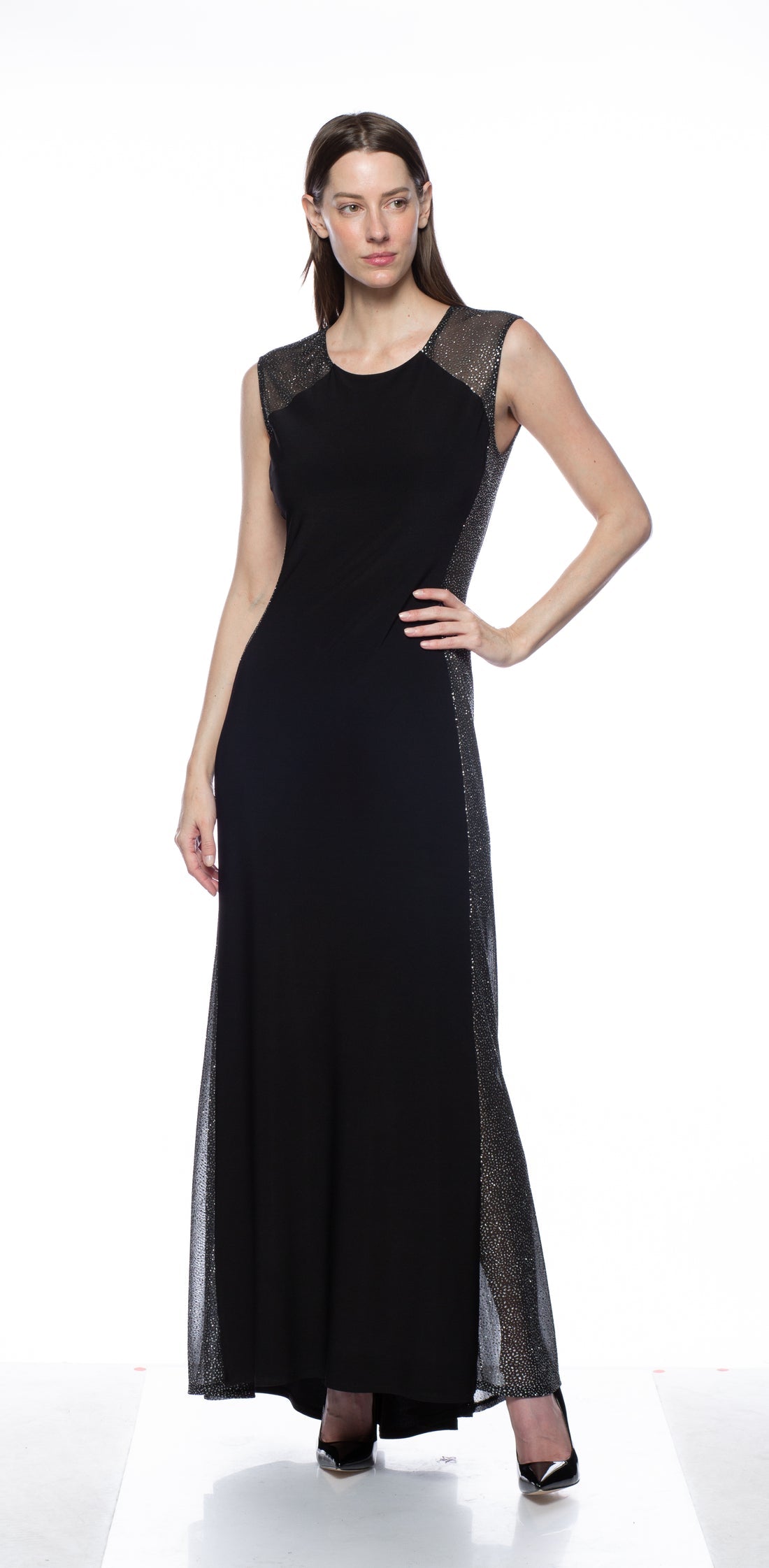 Formal Dresses Long Side Panel ITY Combo Dress Black Silver