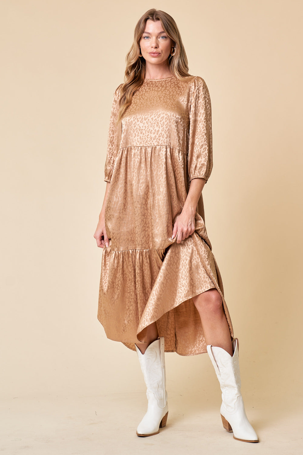 Toffee Semi Formal 3/4 Sleeve Tiered Midi Dress for 39.99 The Dress Outlet