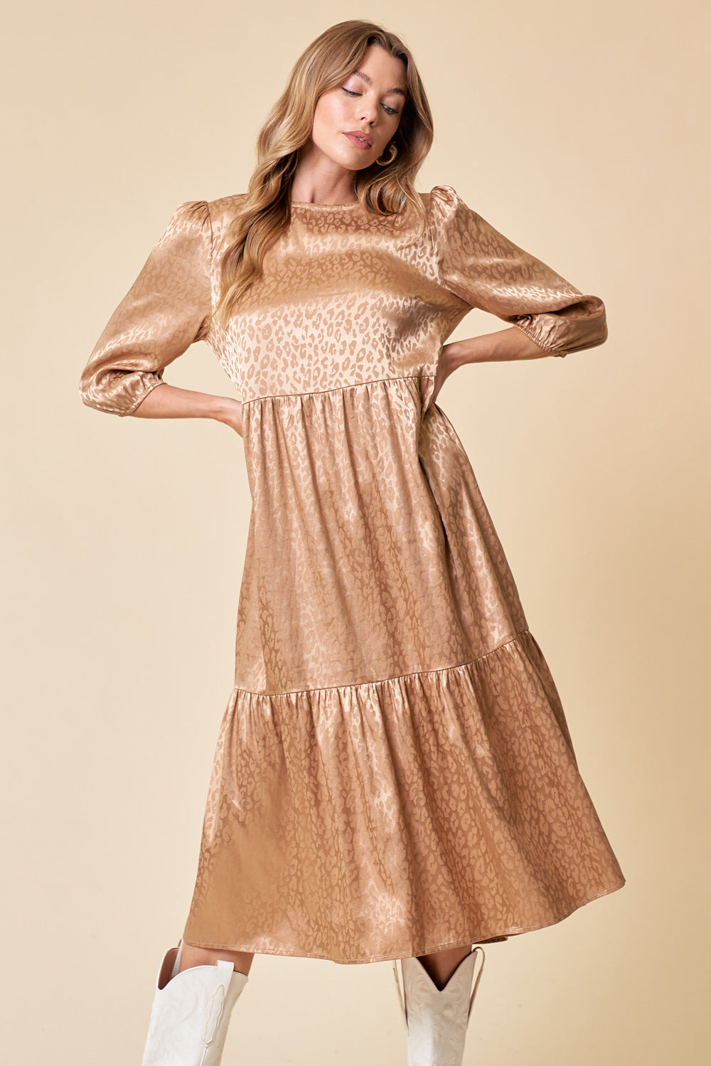 Toffee Semi Formal 3/4 Sleeve Tiered Midi Dress for 39.99 The Dress Outlet