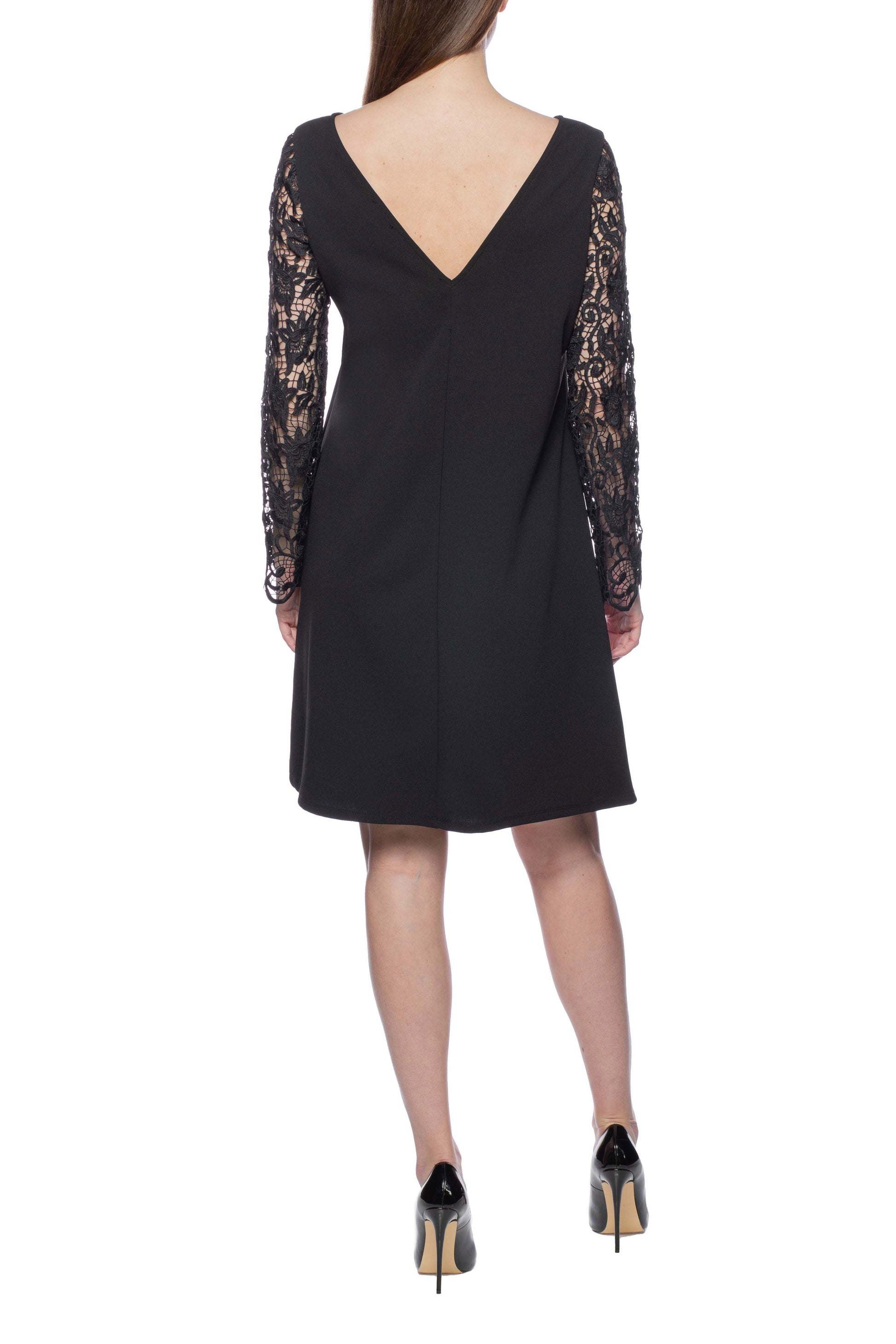 Marina Short Lace Sleeves Crepe Dress