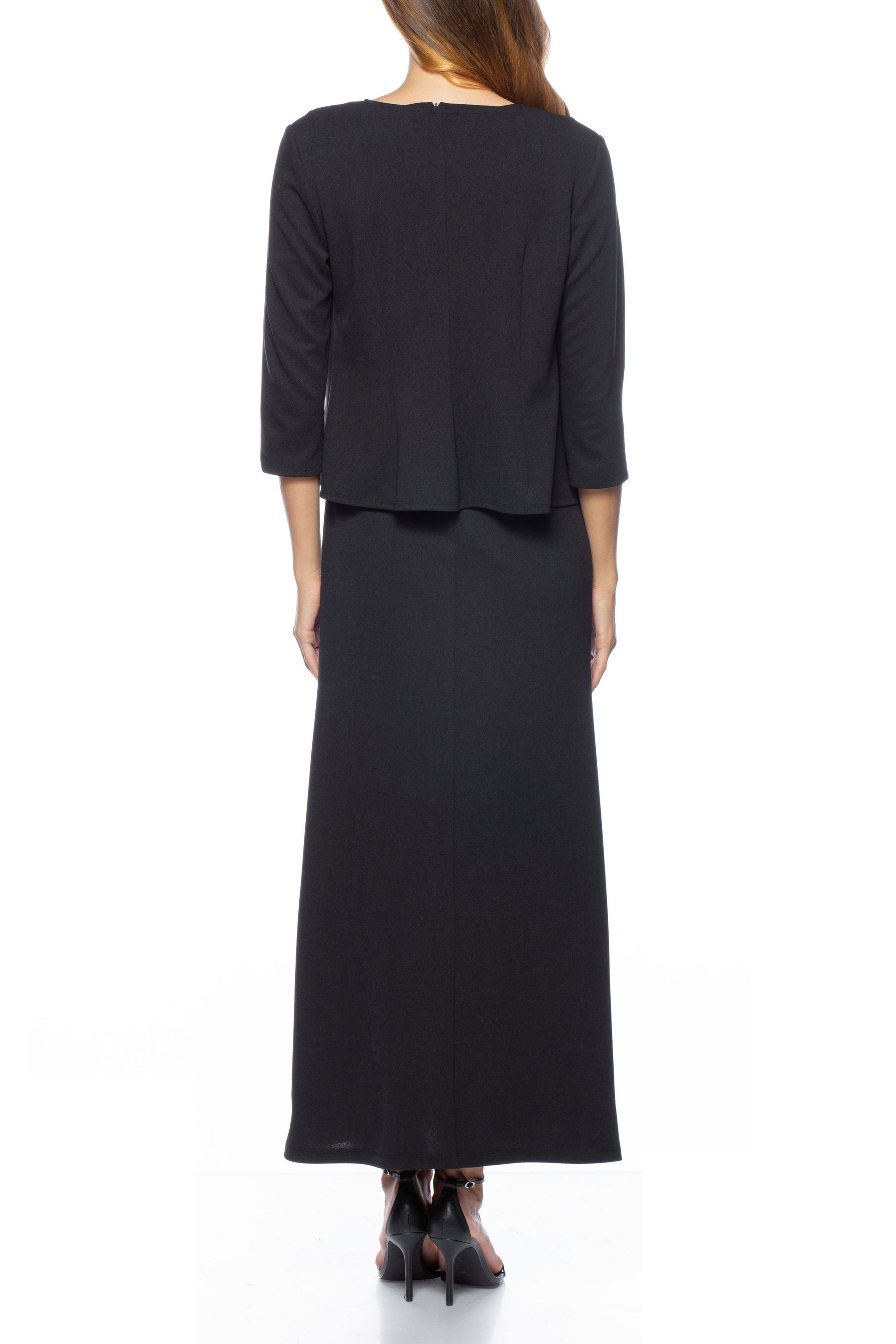 Marina Long V Neck Sequined Dress Jacket Set