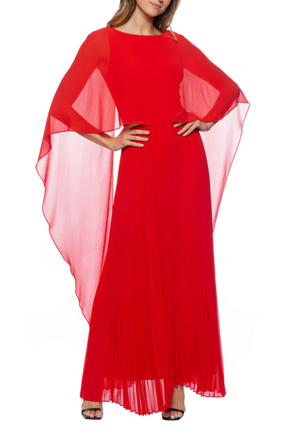 Formal Dresses Long Capelet Pleated Chiffon Dress Red