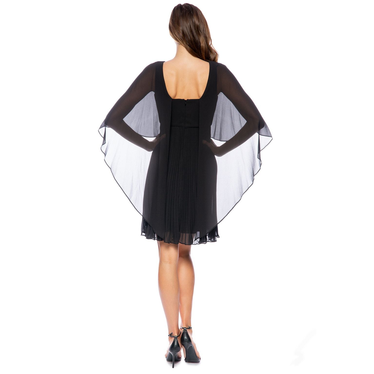 Marina  Chiffon Capelet Pleated Short Dress