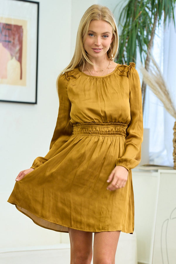 Long Sleeve Smocked Waist Mini Dress