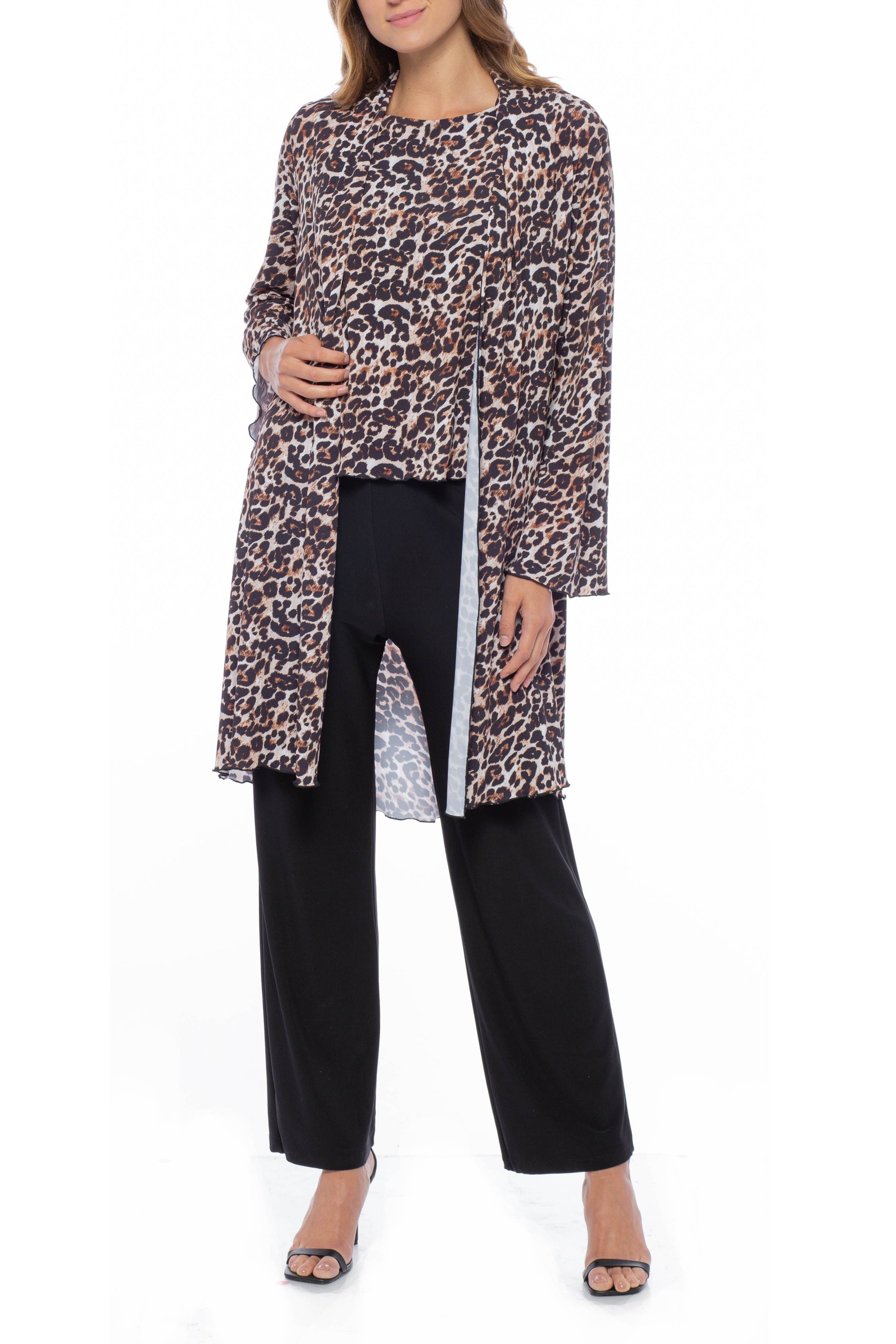 Marina Animal Print Top Jacket Elastic Waist Pant Set