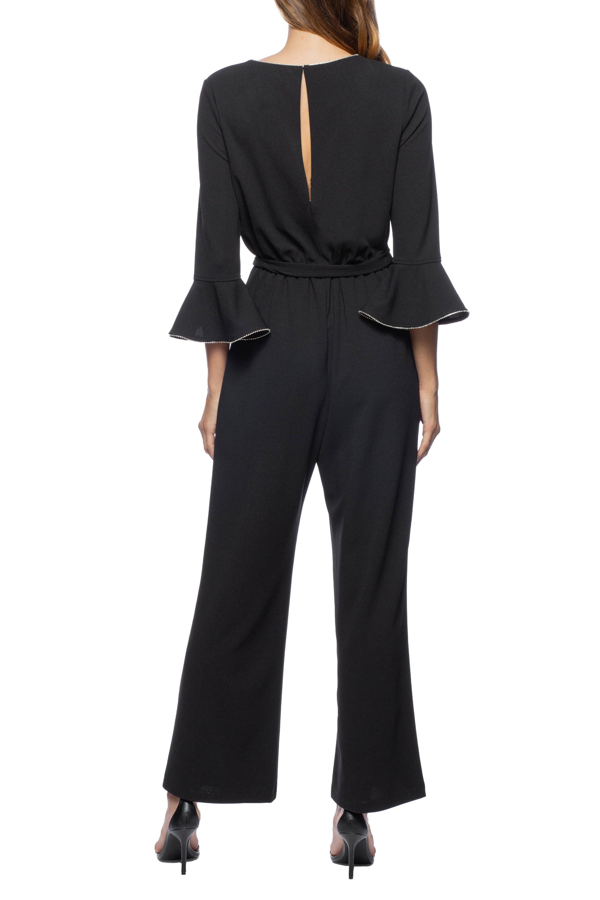 Marina  Embellished Boat Neck Crepe Jumpsuit