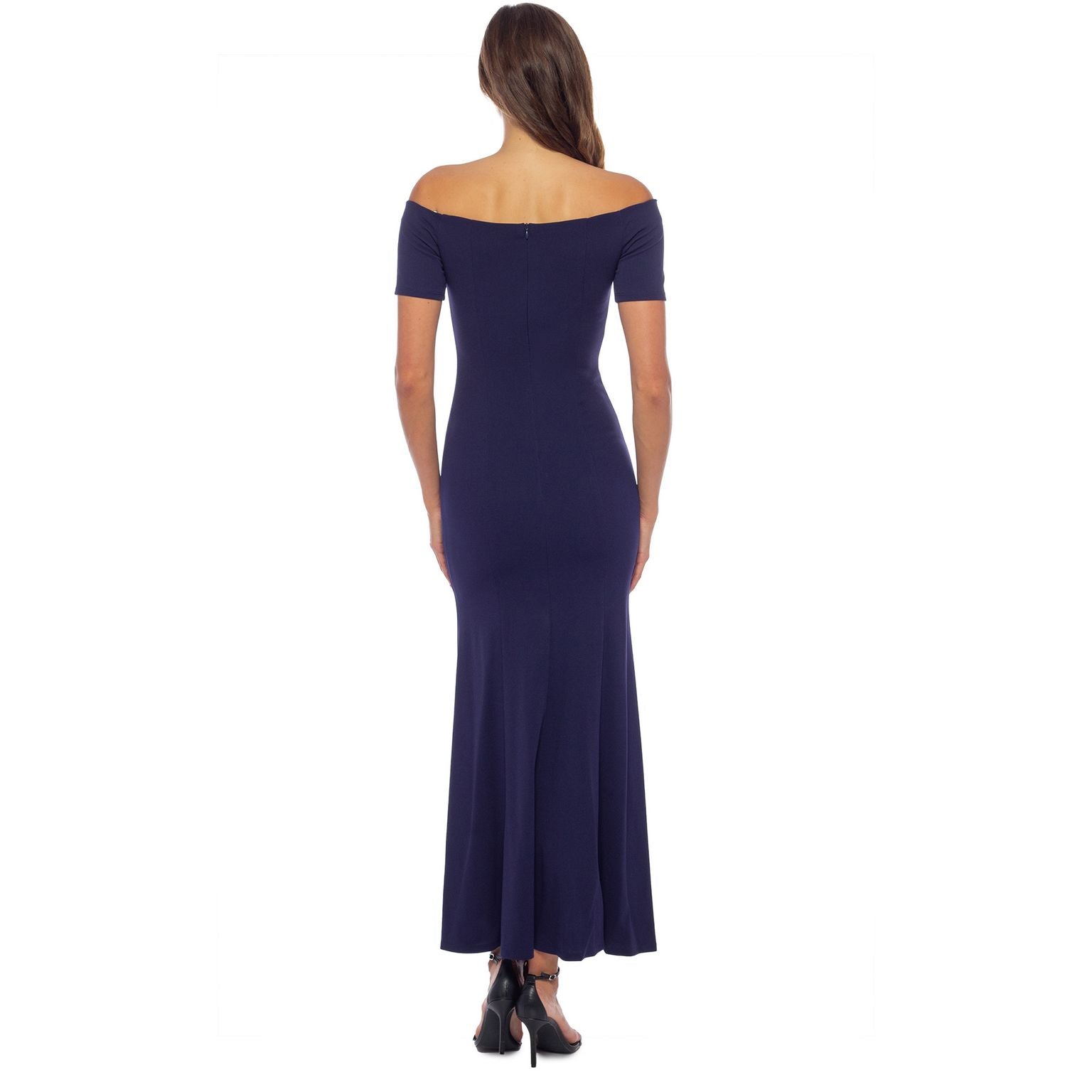 Marina Short Sleeve Off Shoulder Scuba Crepe Long Dress