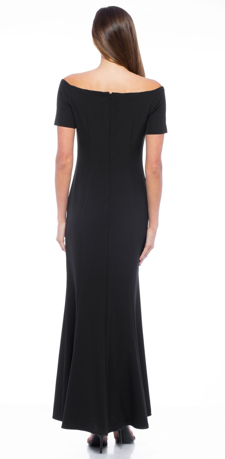 Formal Dresses Short Sleeve Off Shoulder Scuba Crepe Long Dress Black