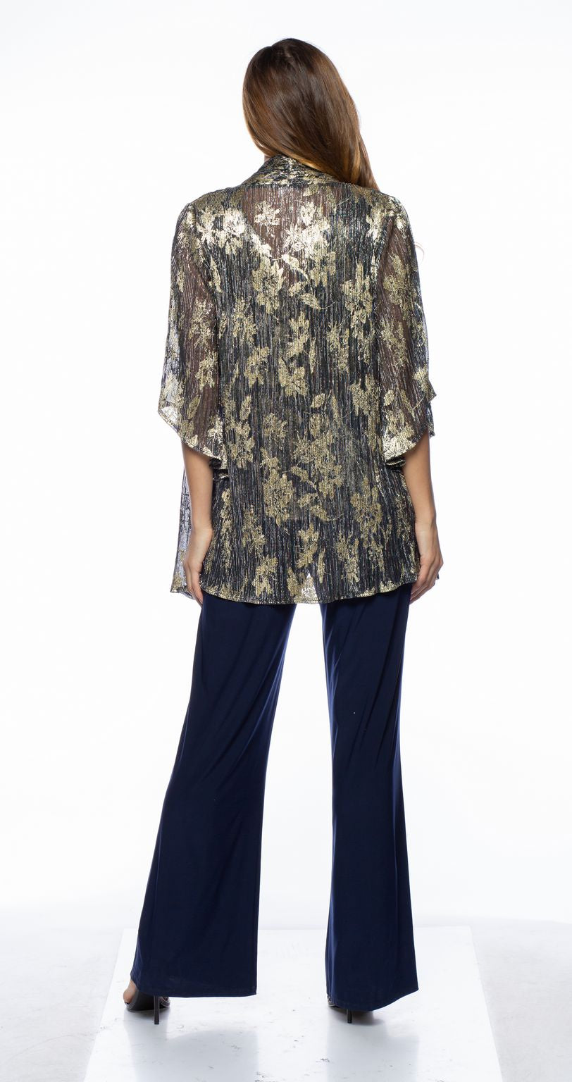 Navy Gold Marina Printed Metallic Jacket Pant 3 Piece Set for $199.99 ...