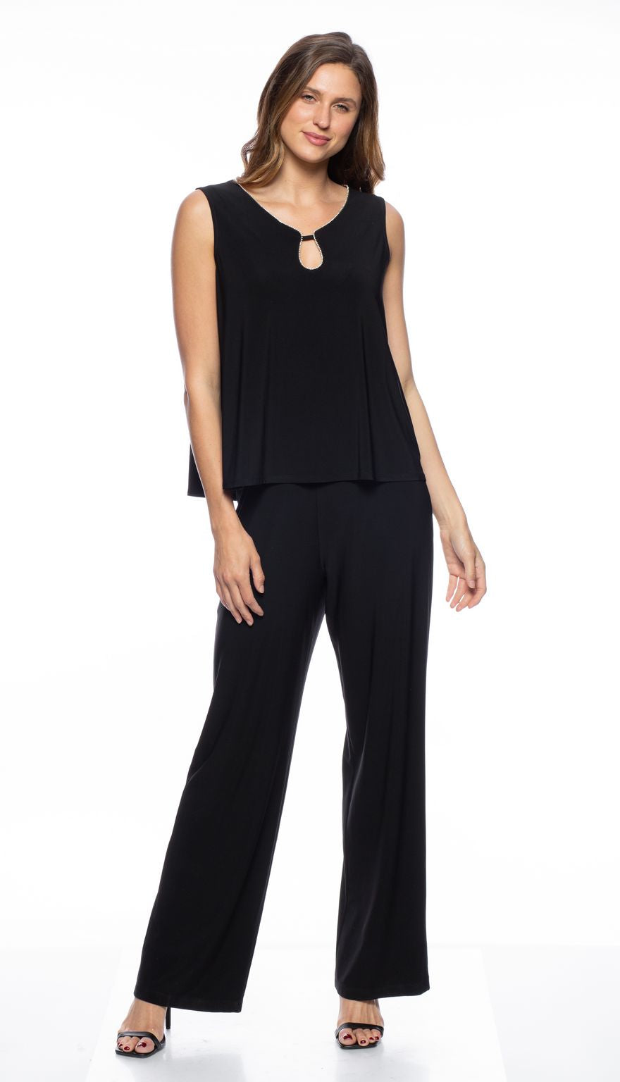 Marina  Rhinestone Keyhole Crepe 3 Piece Pant Set