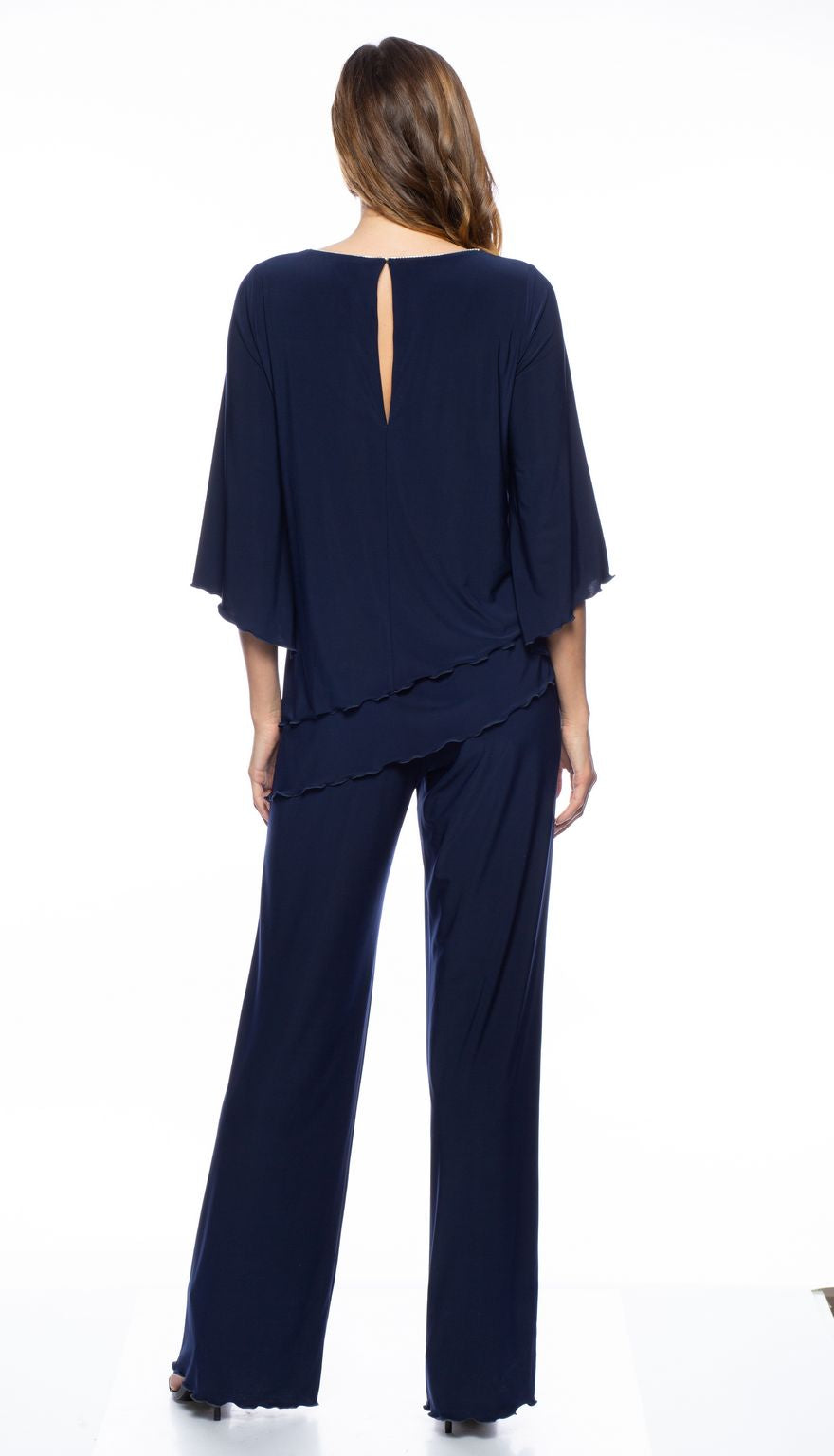 Marina Keyhole Neck 3/4 Sleeve Asymmetrical Hem Jumpsuit