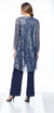 Pant Suit Long Sleeve Lace Jacket Top 3 Piece Pant Set Navy Silver