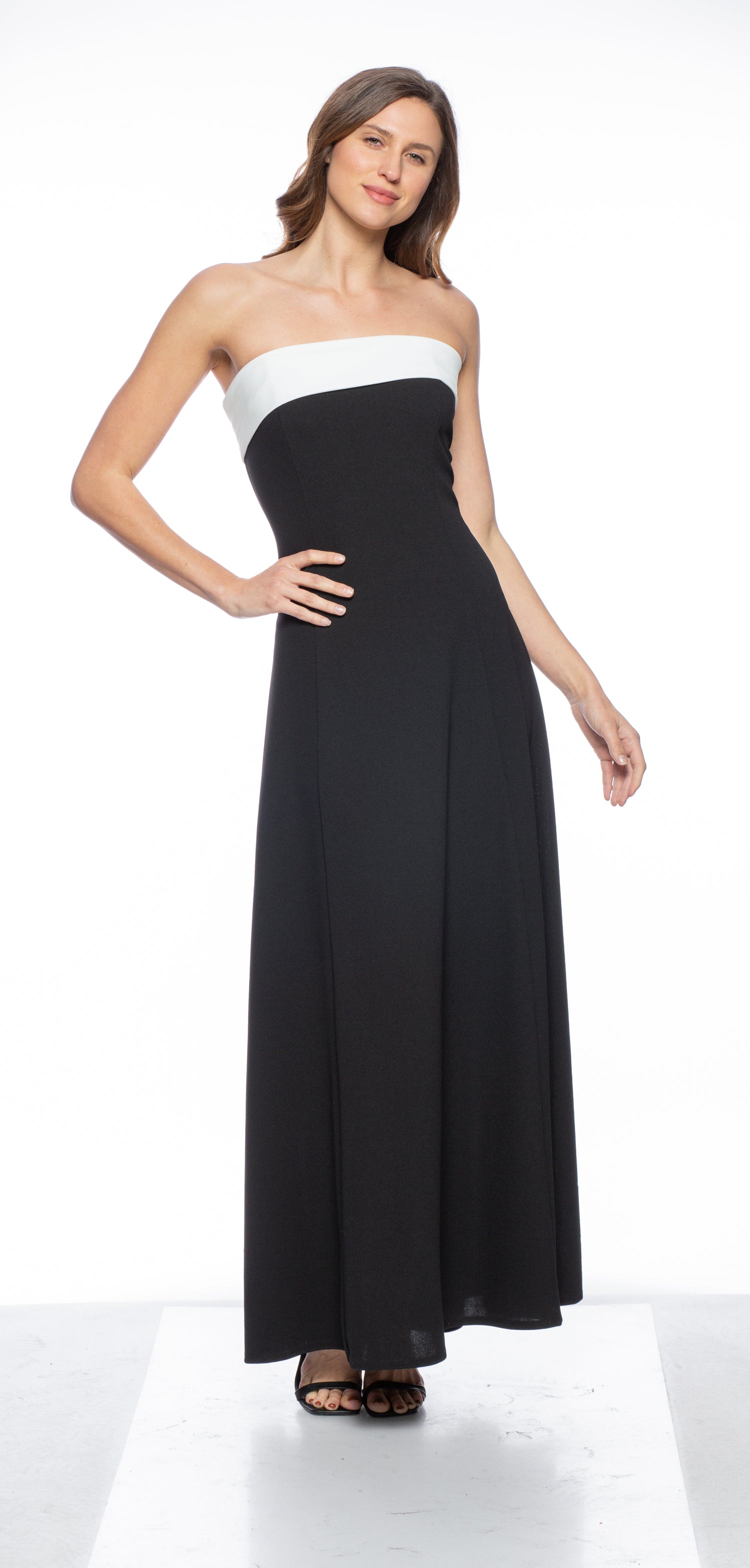 Formal Dresses Long Strapless Crepe Dress Black Ivory