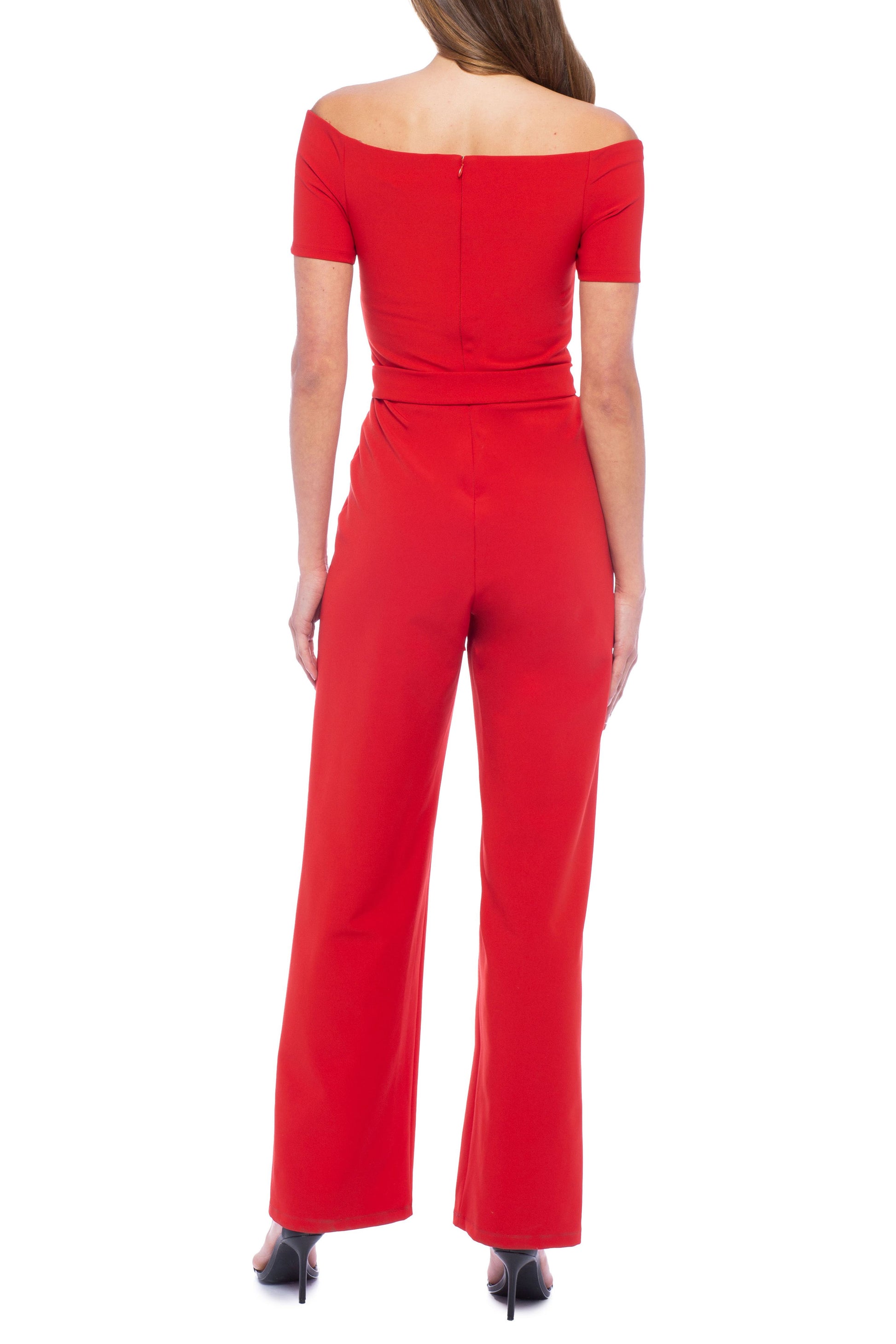 Marina Off Shoulder Short Sleeve Crepe Jumpsuit