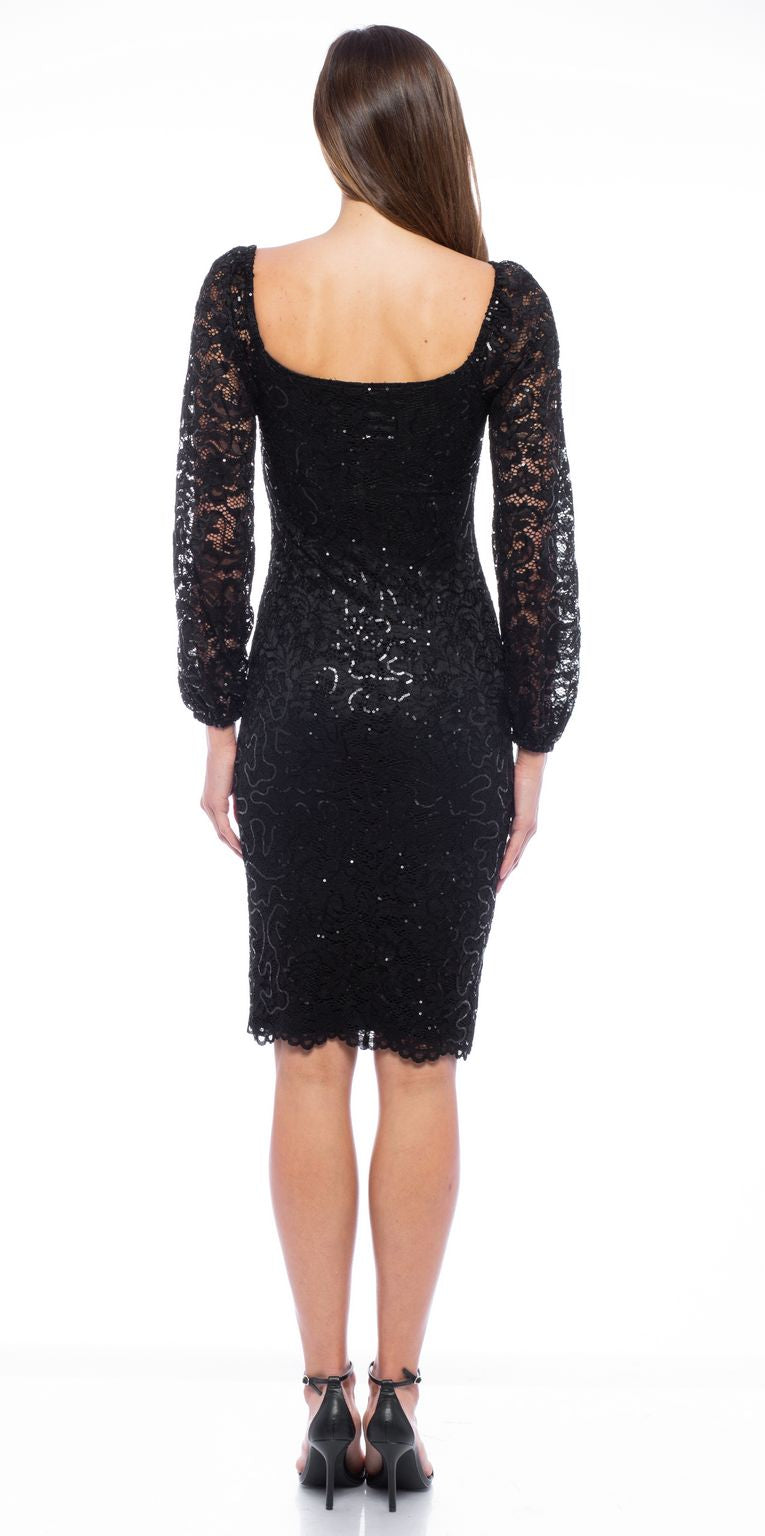 Cocktail Dresses Long Sleeve Sequin Lace Short Dress Black