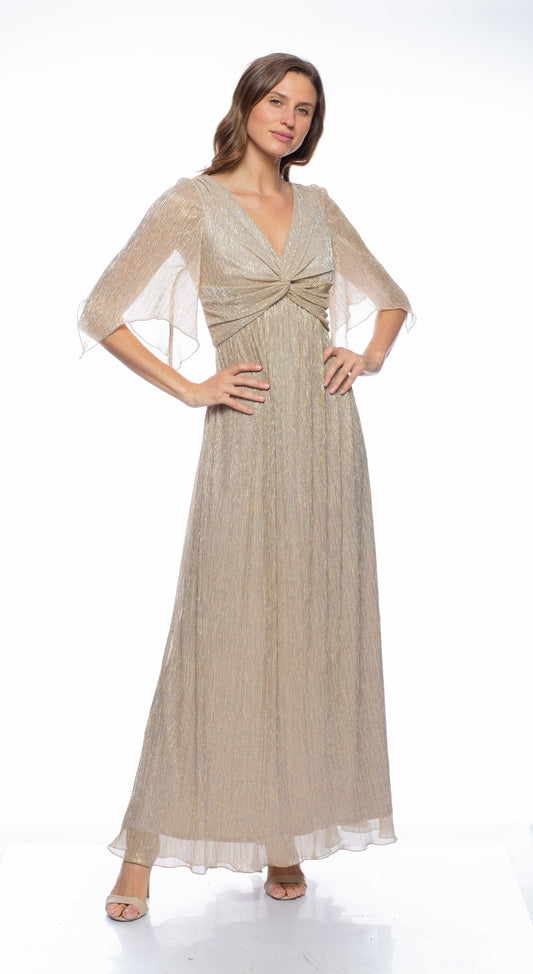 Formal Dresses Long Butterfly Sleeve Pleated Dress Gold