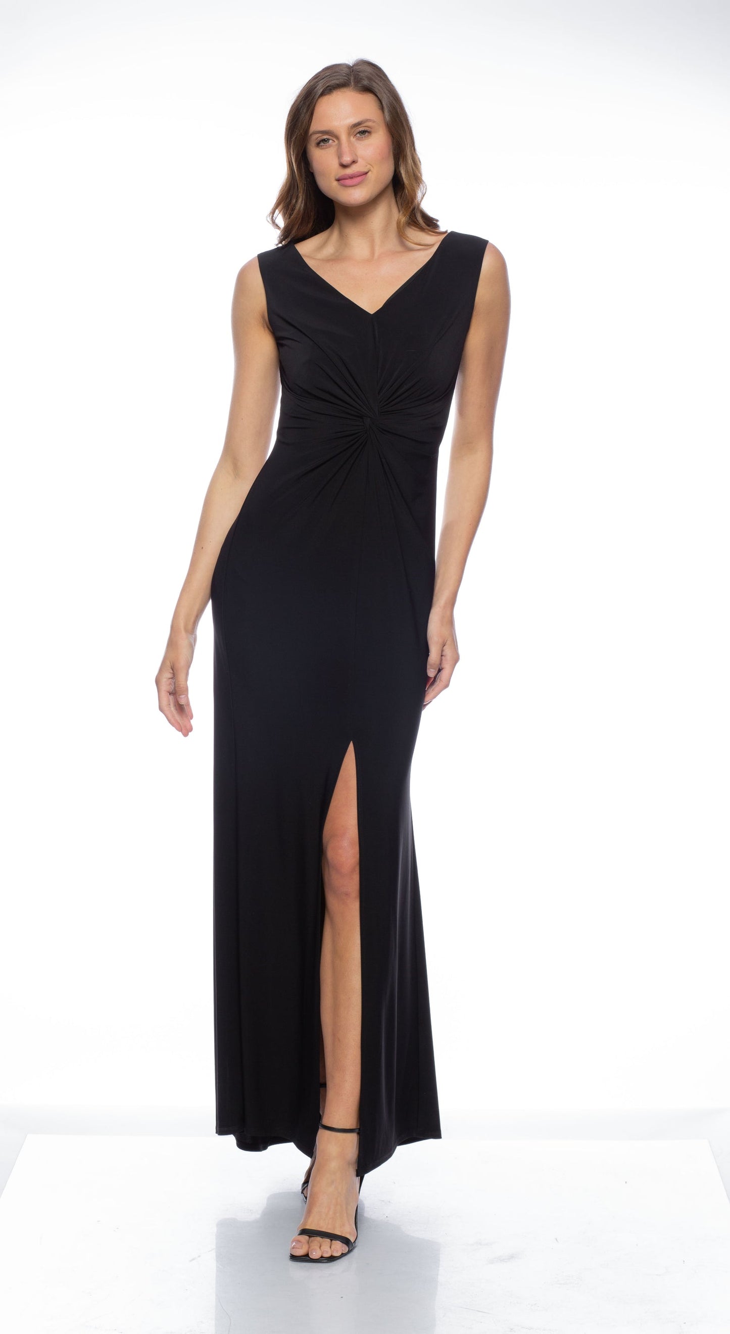 Formal Dresses Long V Neck Knot Front Dress Black