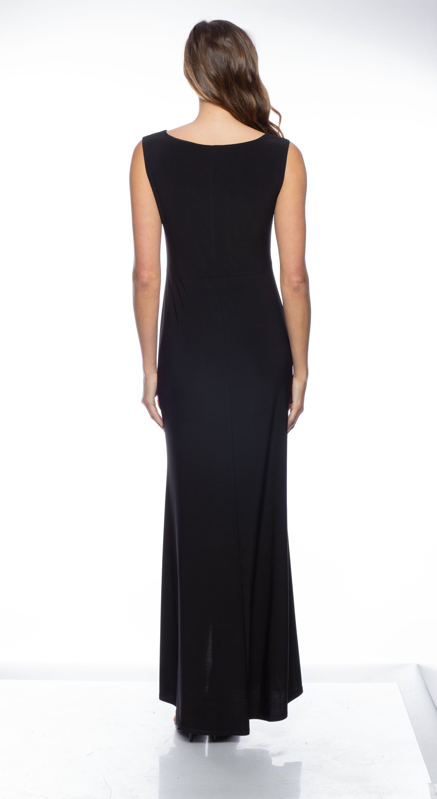 Marina  Long V Neck Knot Front Dress