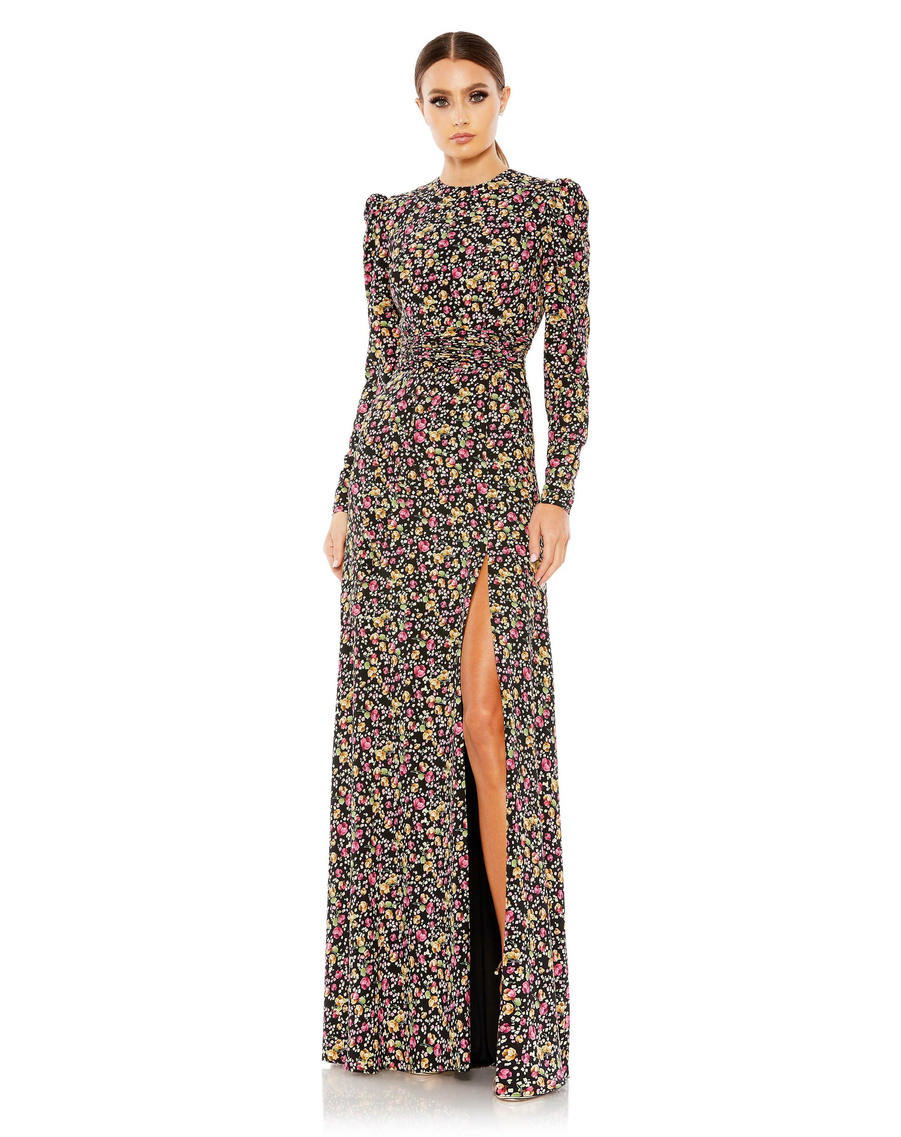 Long Sleeve Floral Print Formal Dress Long Sleeves & Floral Print Mac – The Dress Outlet