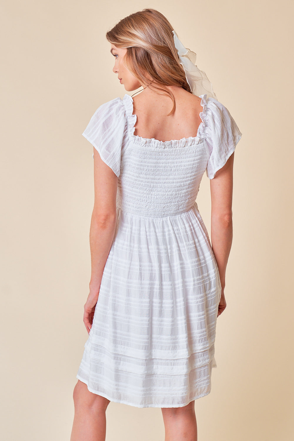 Cocktail Dresses Short Sleeve Mocked Bodice Dress Off White