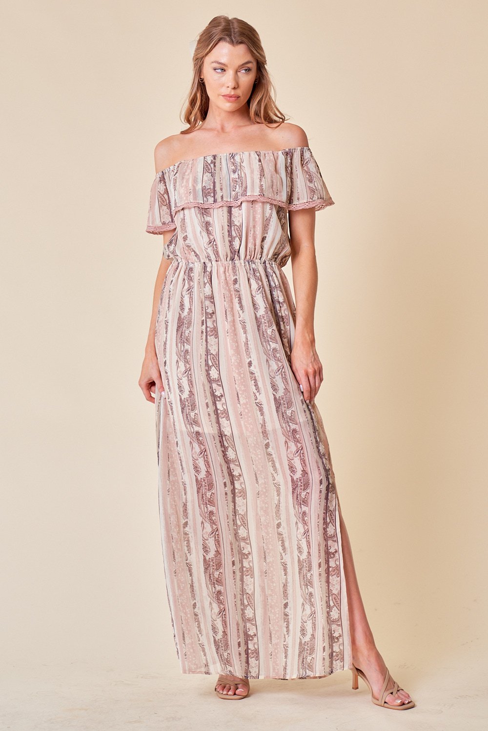 Cocktail Dresses Long Off Shoulder Maxi Dress Dusty Peach