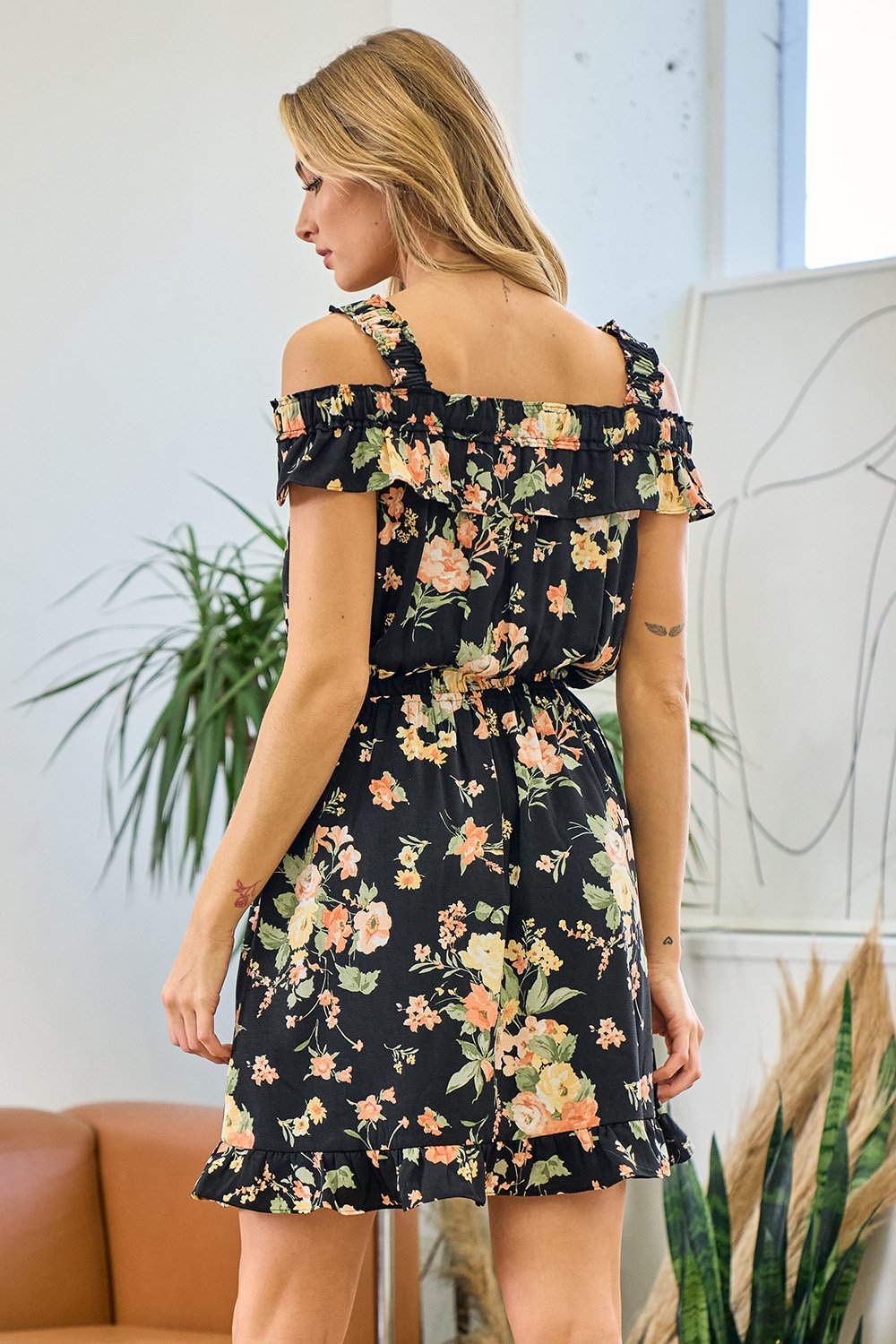 Black Short Off Shoulder Floral Dress for $39.99 – The Dress Outlet