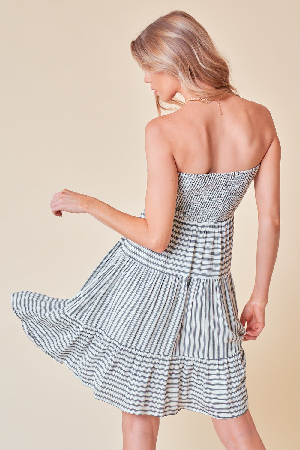 Cocktail Dresses Short Strapless Stripe Smocked Dress Black