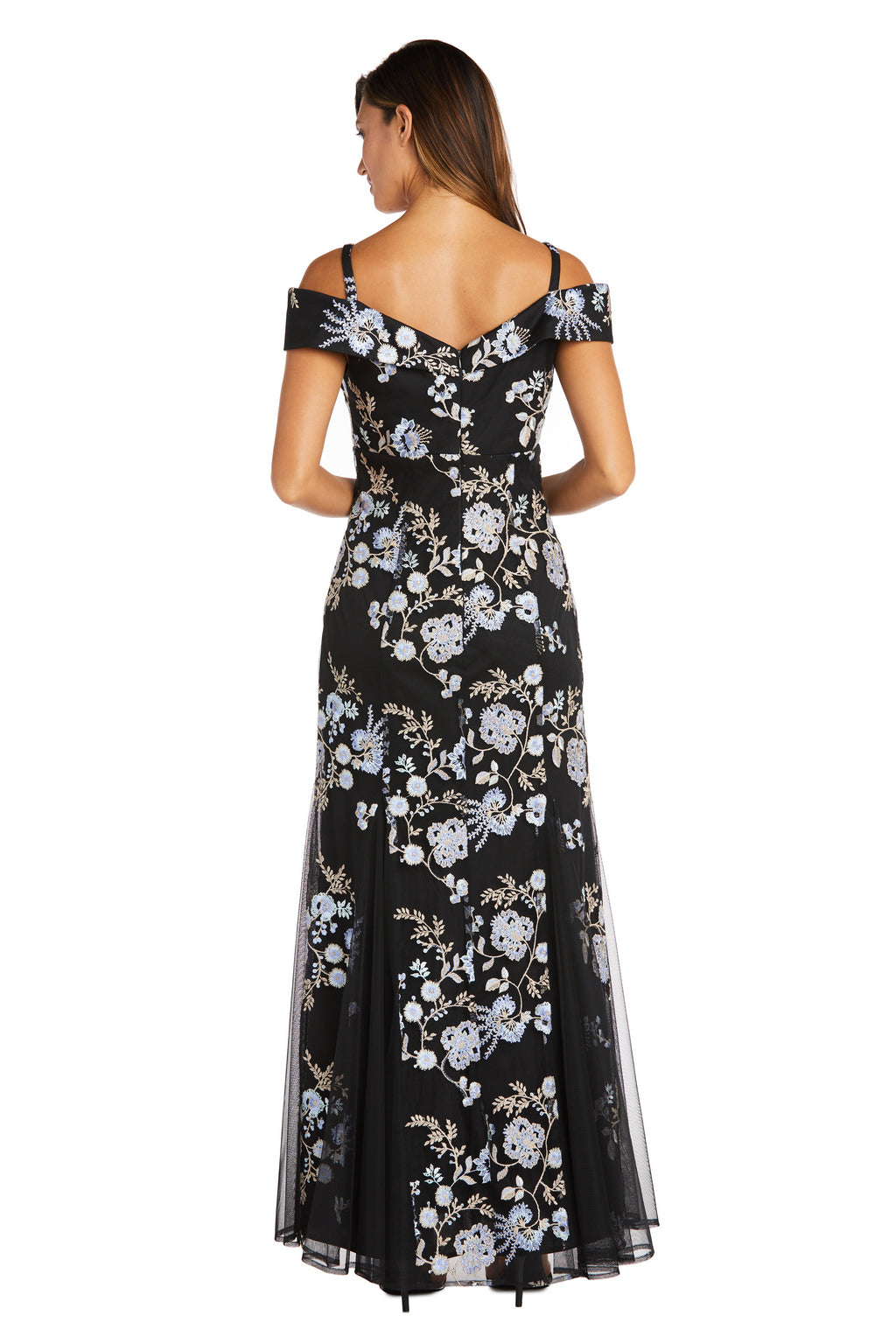 Black/Multi R&M Richards 2699 Long Formal Floral Evening Dress for $149