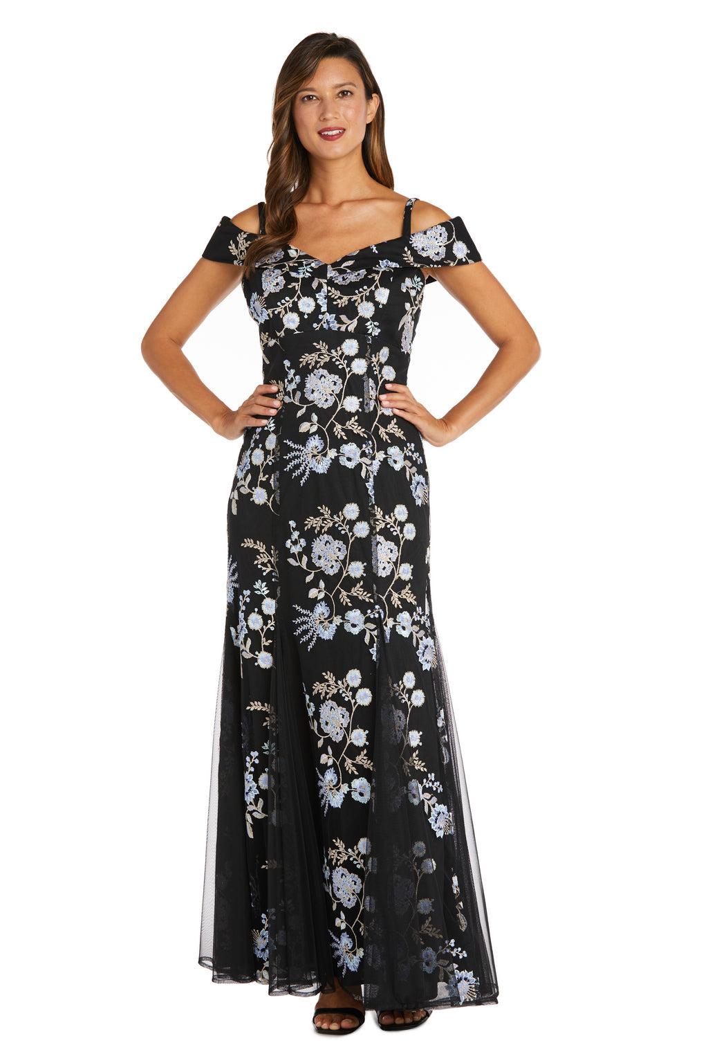 Black/Multi R&M Richards 2699 Long Formal Floral Evening Dress for $149