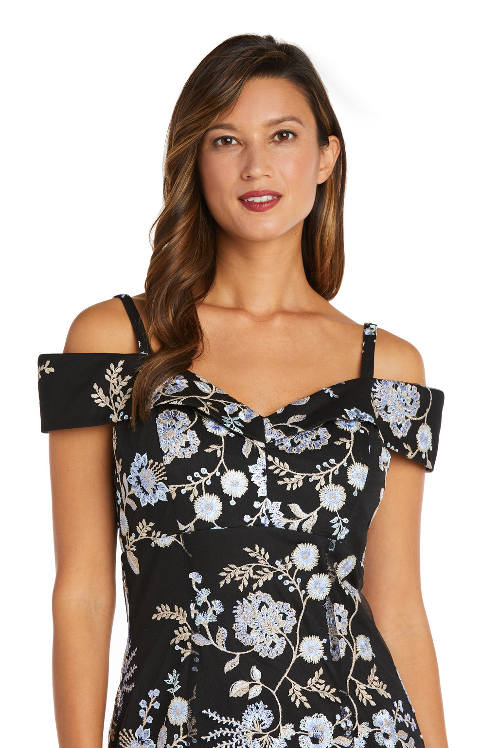 Black/Multi R&M Richards 2699 Long Formal Floral Evening Dress for $149