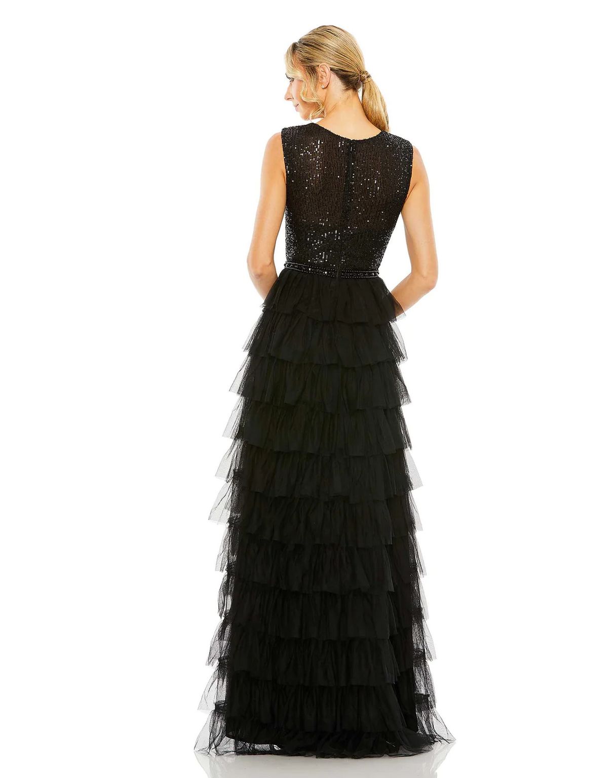 Mac Duggal 27055 Long Sleeveless Ruffled Tiered Prom Dress