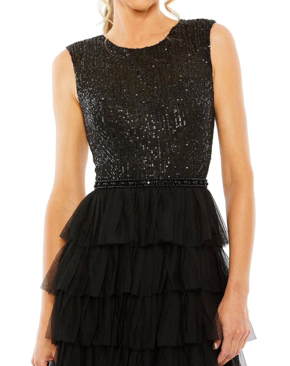 Mac Duggal 27055 Long Sleeveless Ruffled Tiered Prom Dress